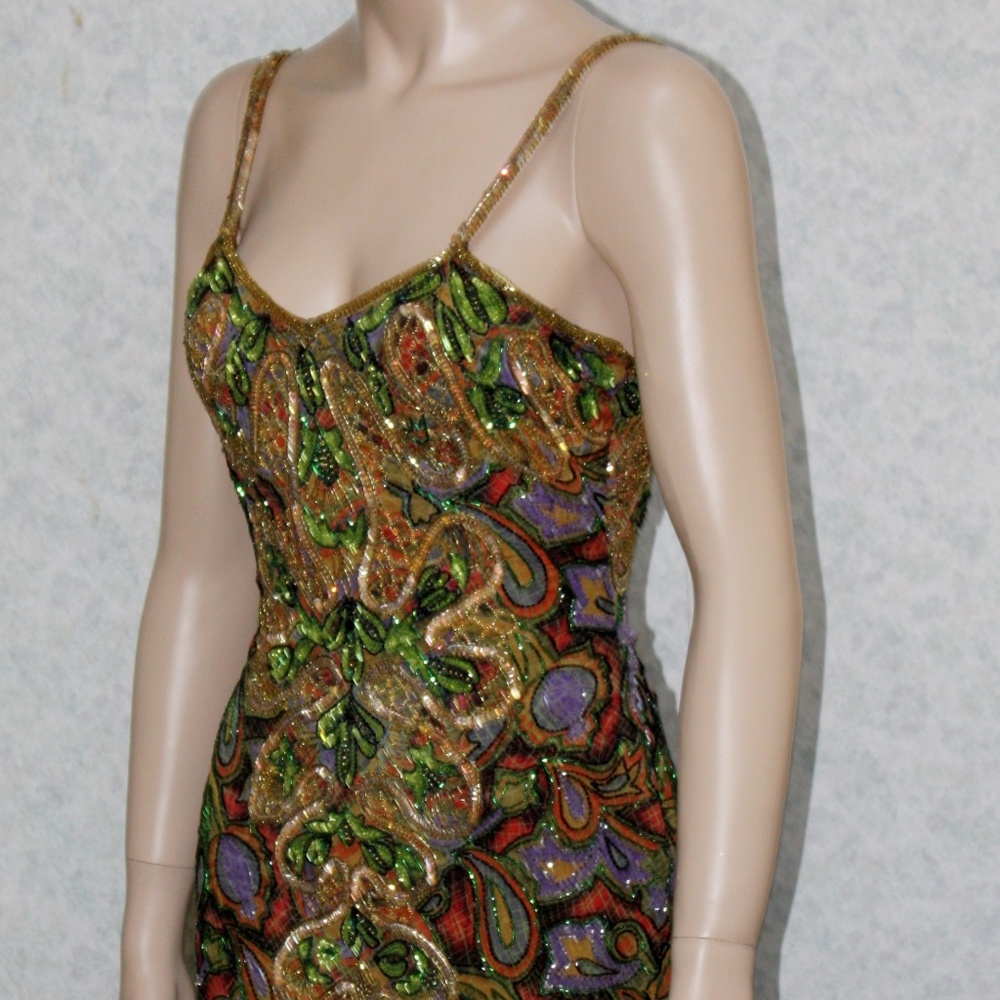 JASDEE Vintage Short Dress Hand Work Bead & Sequins On Silk Style 5008M